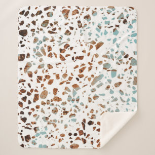 Abstract Terrazzo Mosaic Rust Brown & Blue Pattern Sherpa Blanket