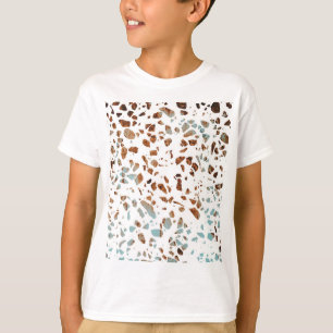 Abstract Terrazzo Mosaic Rust Brown & Blue Pattern T-Shirt