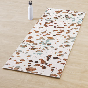 Abstract Terrazzo Mosaic Rust Brown & Blue Pattern Yoga Mat