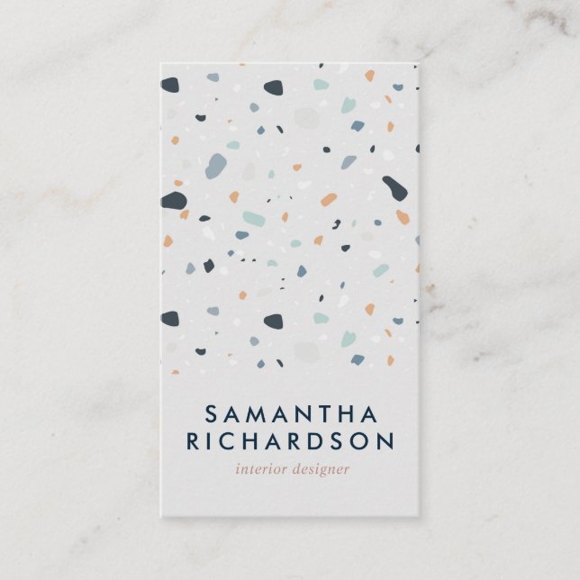 Abstract Terrazzo Pattern Light Blue & Navy Business Card (Front)
