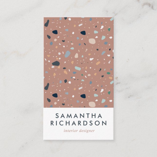 Abstract Terrazzo Pattern Terracotta & Blue Business Card (Front)