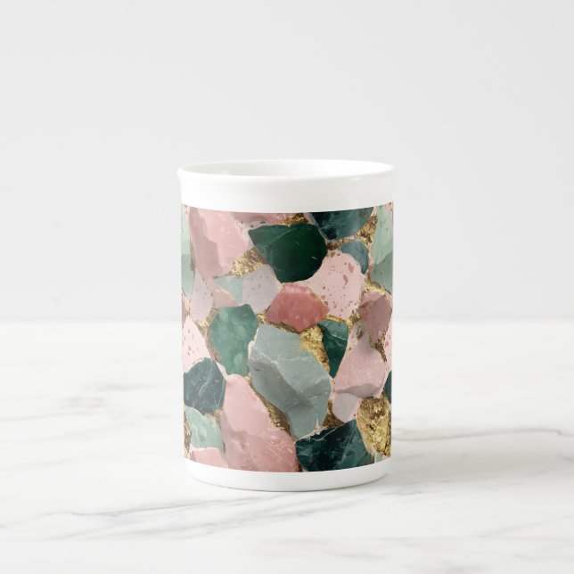 Abstract Terrazzo Pattern with Gold Accents Bone China Mug (Front)