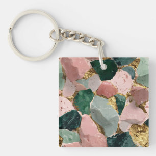 Abstract Terrazzo Pattern with Gold Accents Key Ring