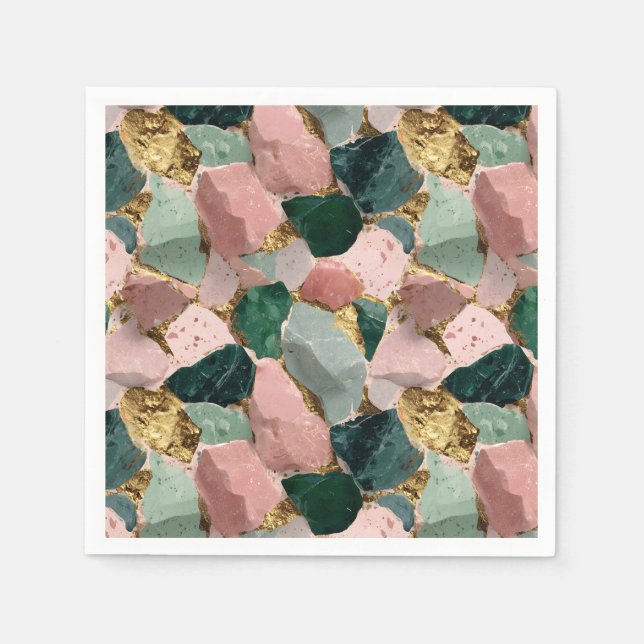 Abstract Terrazzo Pattern with Gold Accents Napkin (Front)