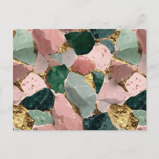 Abstract Terrazzo Pattern with Gold Accents Postcard (Front)