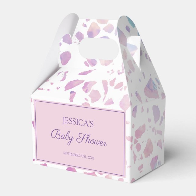 Abstract Terrazzo  Pink & Blue Pattern Baby Shower Favour Box (Front Side)