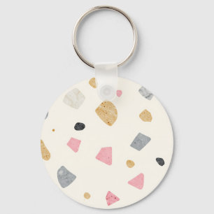 Abstract Terrazzo Pink Gray Gold Pattern Key Ring