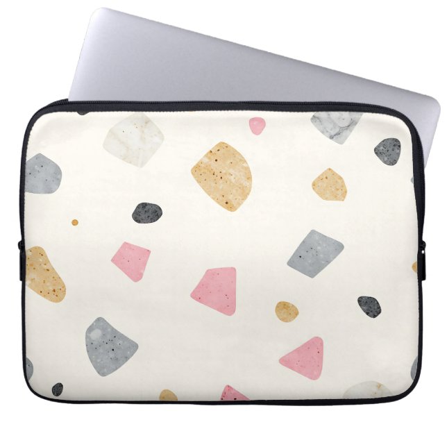 Abstract Terrazzo Pink Gray Gold Pattern Laptop Sleeve (Front)
