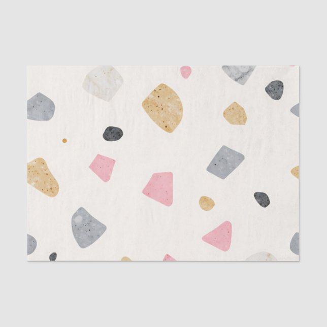 Abstract Terrazzo Pink Gray Gold Pattern Tissue Paper (Front)