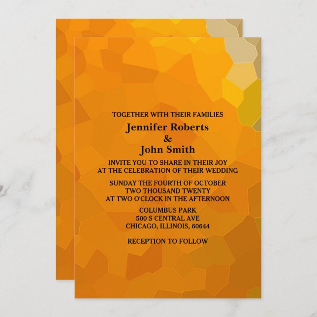 Abstract Terrocotta Orange Yellow Trendy Wedding Invitation (Front/Back)