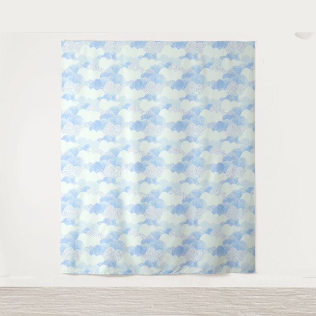 Abstract Textured Blue & White Cloudy Sky Pattern Tapestry (Front)