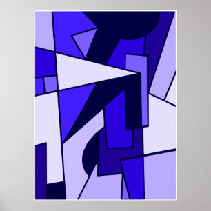 Abstract Three Blue multi shape art Poster