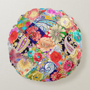 Abstract three-colour background with citrus-fruit round cushion