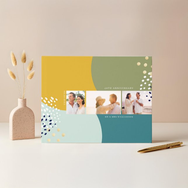 Abstract Three Photo Layout Colourful Anniversary Guest Book (Abstract Three Photo Layout Colourful Anniversary Guest Book)