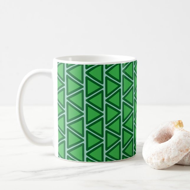 Abstract Three Tone Green Triangle Pattern Coffee Mug (With Donut)