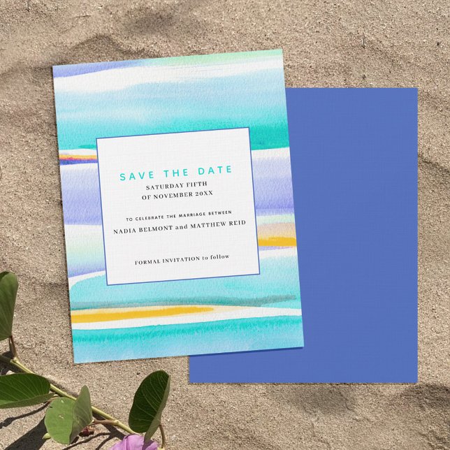 Abstract tide aqua yellow wedding save the date invitation (Creator Uploaded)