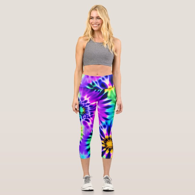 Abstract Tie Dye Adire Pattern Capri Leggings (Front)