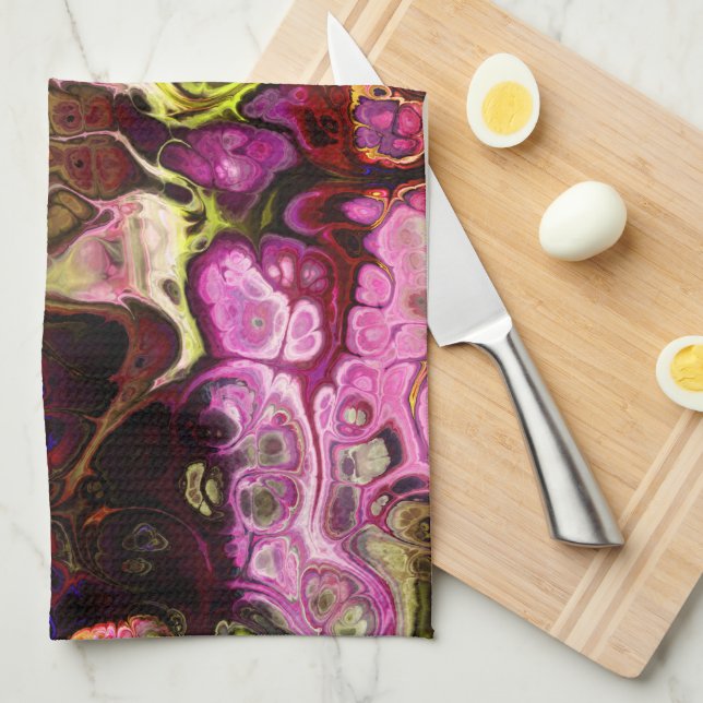 Abstract tie dye marble pattern in pink and green tea towel (Quarter Fold)