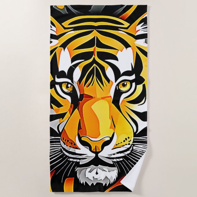 Abstract Tiger Art Beach Towel (Front)