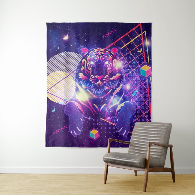 Abstract tiger retro cosmic design tapestry (In Situ)