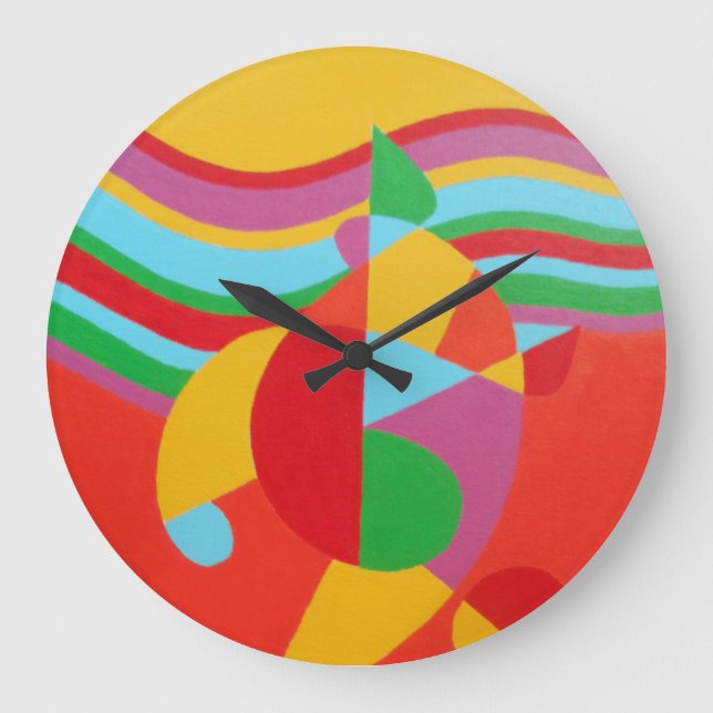 Abstract Time in Technicolor Round Clock (Front)