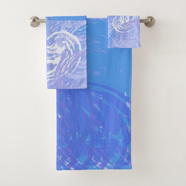Abstract Tossed Turquoise and Purple Bath Towel Set (Insitu)