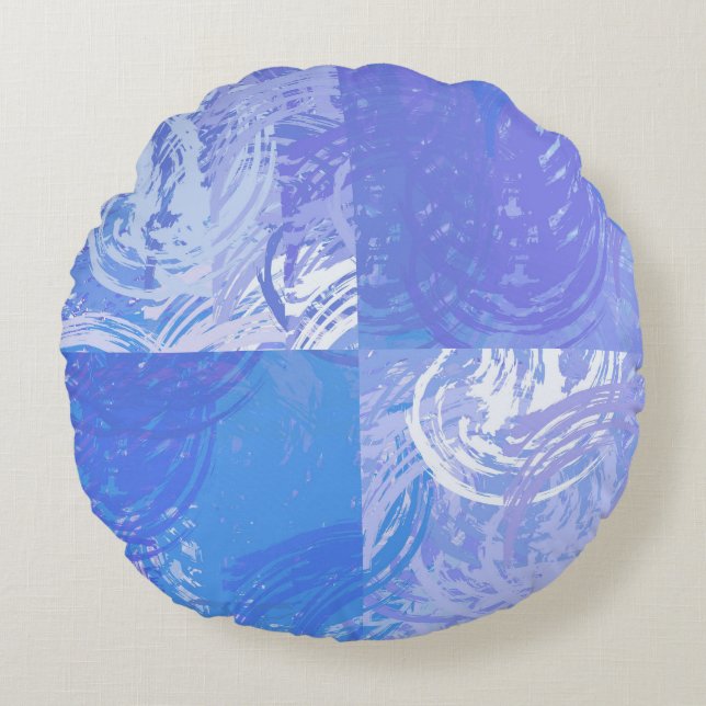 Abstract Tossed Turquoise and Purple Round Cushion (Front)