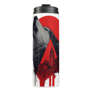 Abstract Trash Polka Howling Wolf Thermal Tumbler