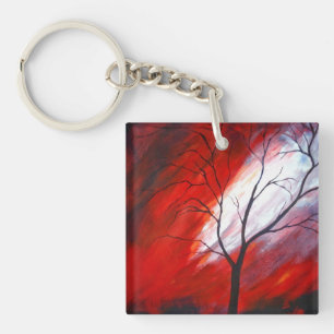 Abstract Tree and Red Sky Key Ring