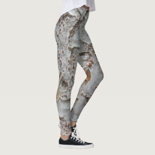 Abstract Tree Bark Photo White Grey Pattern Nature Leggings