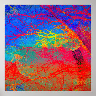 Abstract Tree Design in Red And Blue Poster