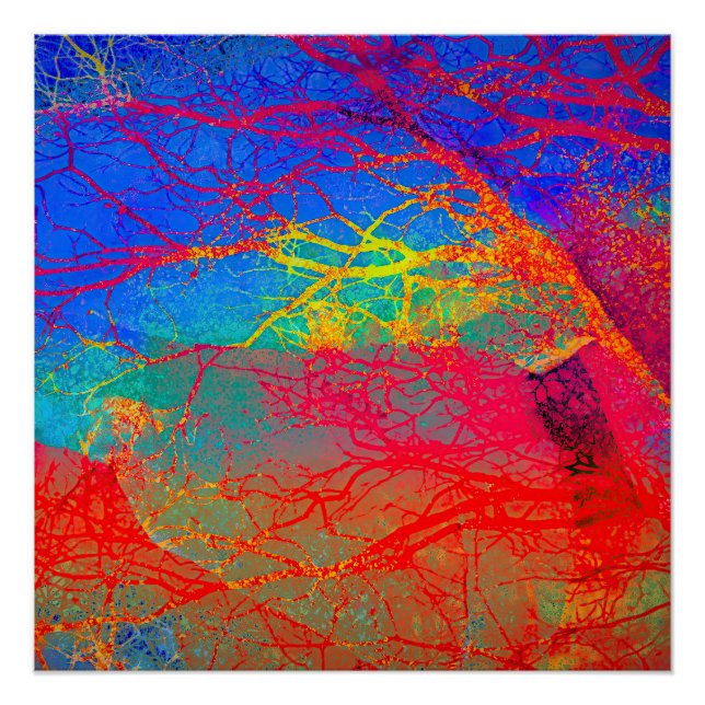 Abstract Tree Design in Red And Blue Poster (Front)