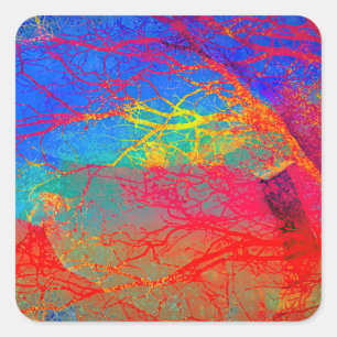 Abstract Tree Design in Red And Blue Square Sticker