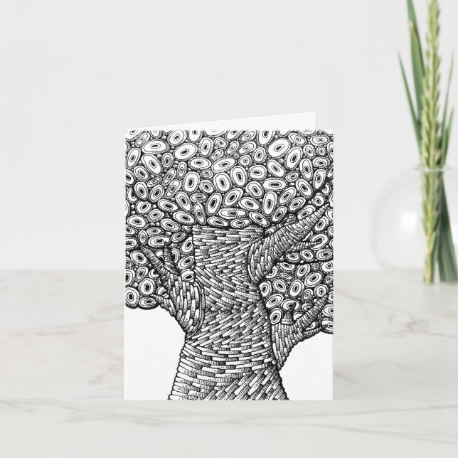 Abstract Tree Drawing Oval Shapes Design Folded Note Card (Front)