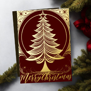 Abstract Tree Merry Christmas Theme Illustration Foil Holiday Card