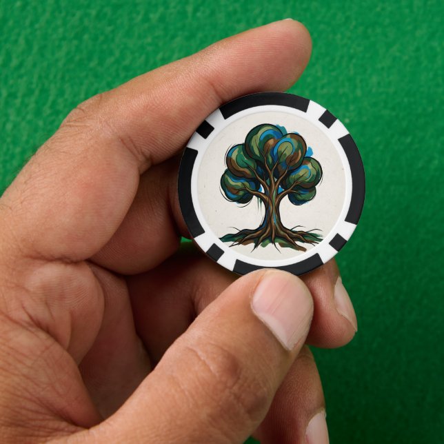 Abstract tree playful art poker chips (Hand)