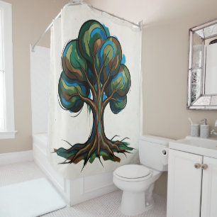 Abstract tree playful art shower curtain
