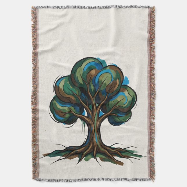 Abstract tree playful art throw blanket (Front Vertical)