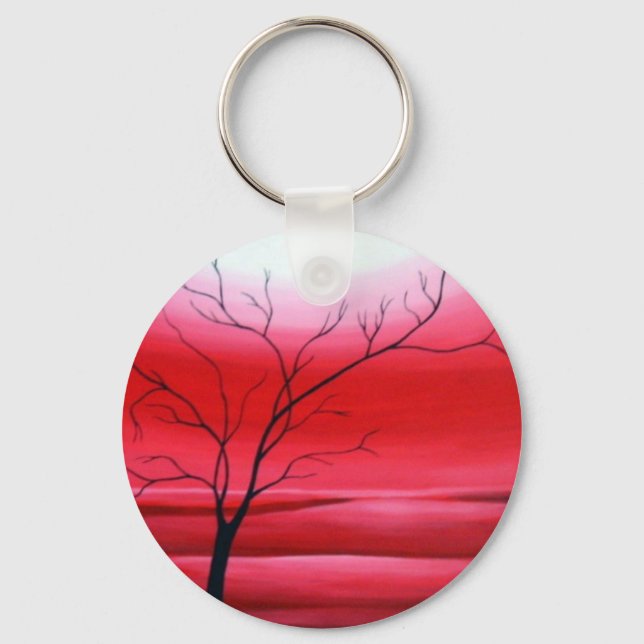 Abstract Tree Red Sky Key Ring (Front)