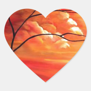 Abstract Tree & Red Sunset Heart Sticker