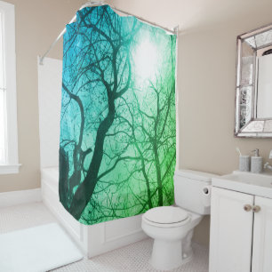 Abstract  tree  Shower Curtain green blue