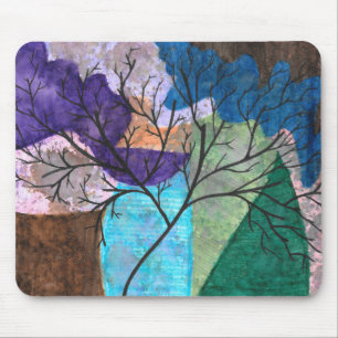Abstract Tree Silhouette on Colorful Watercolor Mouse Pad
