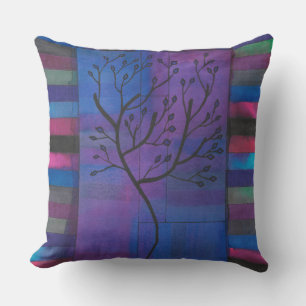 Abstract Tree Silhouette on Watercolor Background Cushion
