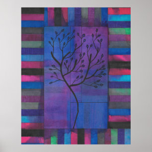 Abstract Tree Silhouette on Watercolor Background Poster