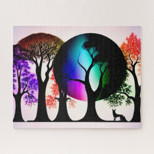 Abstract Tree Silhouettes with Splashes of Colour Jigsaw Puzzle