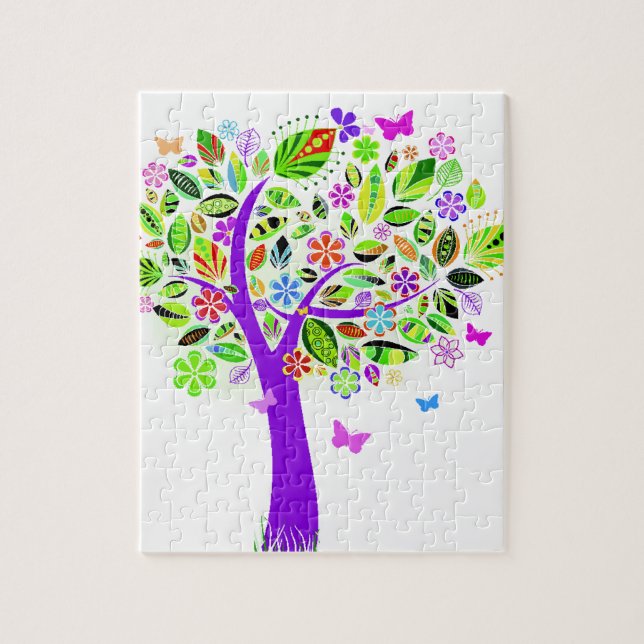 Abstract Tree with Flower Patterns Jigsaw Puzzle (Vertical)