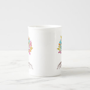 Abstract tree with roots and colourful leaves. bone china mug