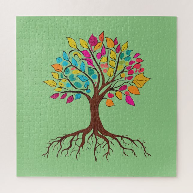 Abstract tree with roots and colourful leaves. jigsaw puzzle (Vertical)