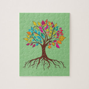 Abstract tree with roots and colourful leaves. jigsaw puzzle