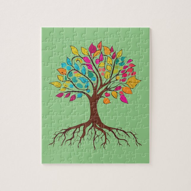 Abstract tree with roots and colourful leaves. jigsaw puzzle (Vertical)